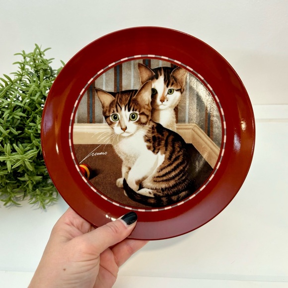 Vintage Burgundy Red Kittens Playing Lowell Herrero Designer Collectible Plate - Picture 2 of 5